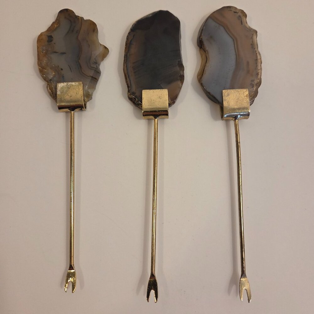 Vintage Agate Stone Cocktail Forks, Set of 3